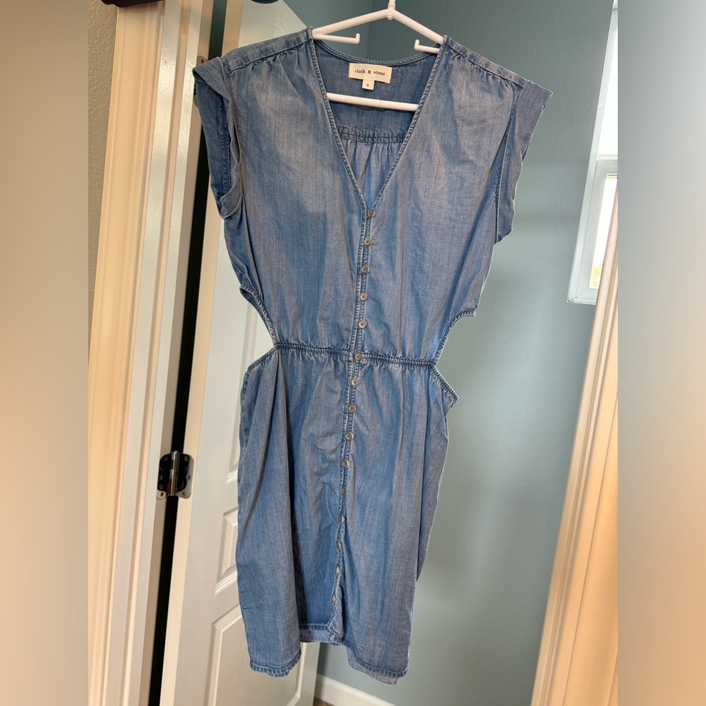 Cloth and Stone Denim Dress with cutout detail at waist in Size Small